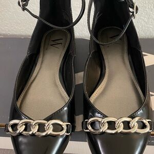 Worthington Black Flats with Silver Chain Accent